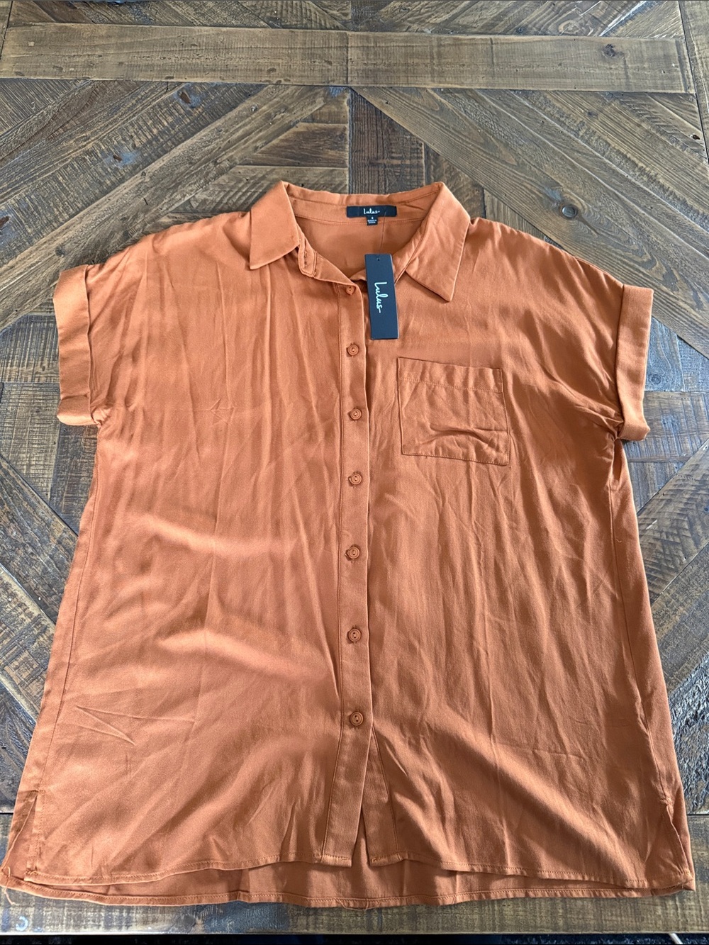 Lulus Orange Short Sleeve Button Up Blouse Women’s Small Casual Top